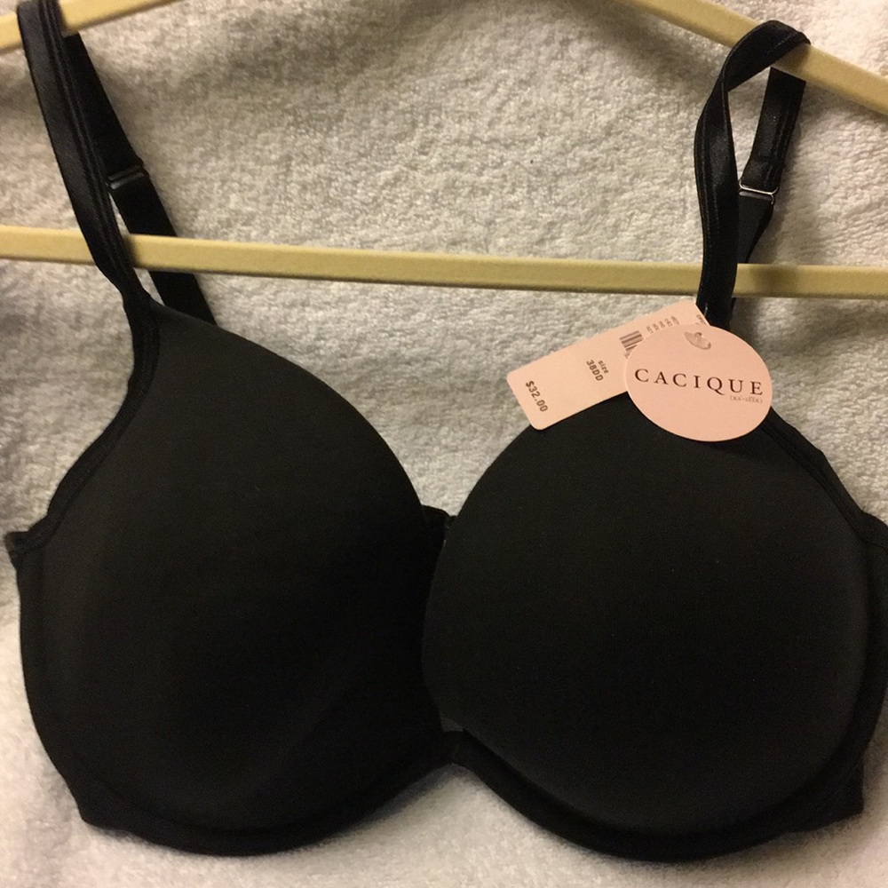 CACIQUE Cotton Plunge Bra Black (38 DD) Brand New